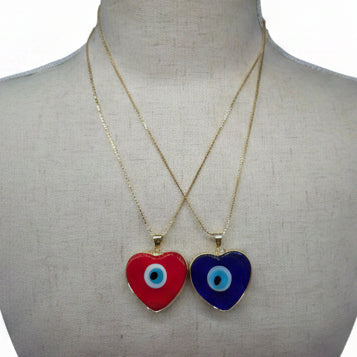 Protective Eye Enameled Heart Necklace