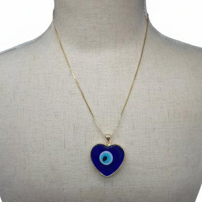 Protective Eye Enameled Heart Necklace