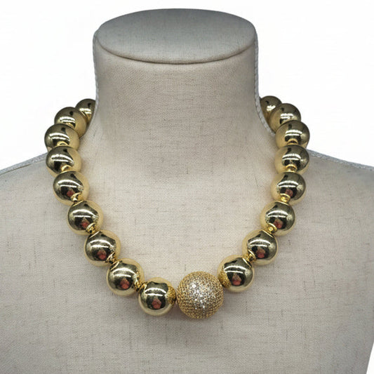 Pave Golden Bead Necklace