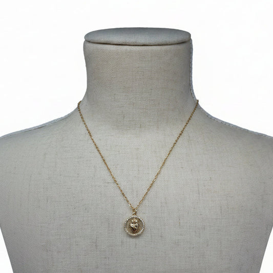 Pave Circle Sacred Heart Necklace