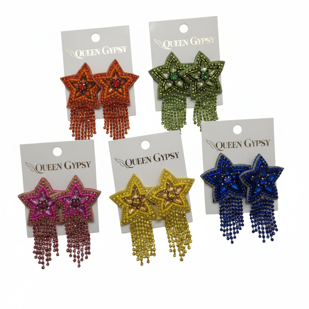 Rhinestone Star Tassel Earrings