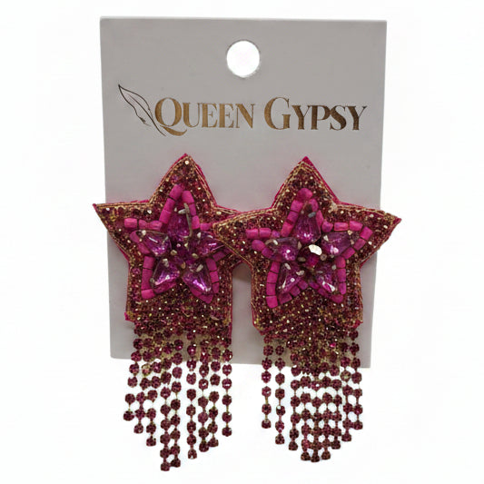 Rhinestone Star Tassel Earrings