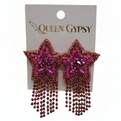 Rhinestone Star Tassel Earrings