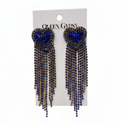 Rhinestone Heart Tassel  Earrings