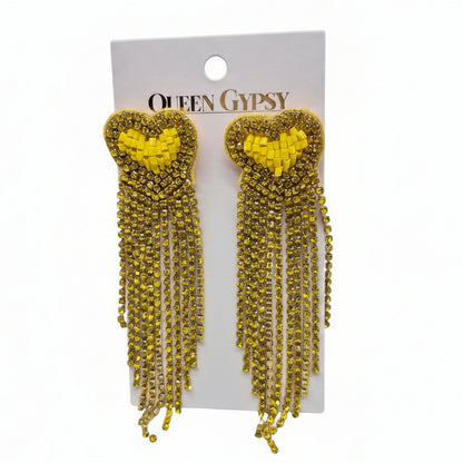 Rhinestone Heart Tassel  Earrings