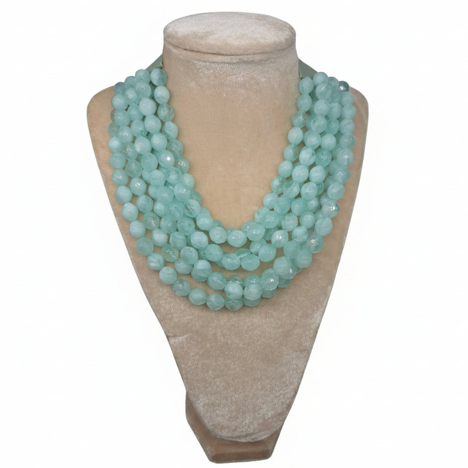 Marble Faceted Acrylic Ball Bead Multi Strand Layered Faux Leather Magnetic necklace 7strand