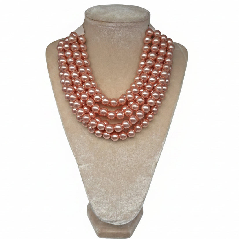 Pearlized Bead Multi Strand Layered Faux Leather Magnetic necklace 7strand