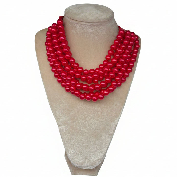 Pearlized Bead Multi Strand Layered Faux Leather Magnetic necklace 7strand