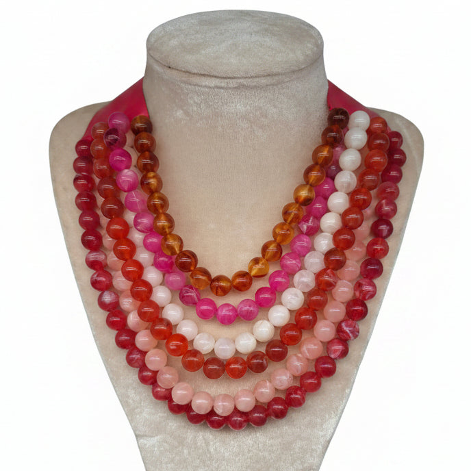 Multi Color Acrylic Beaded Multi Strand Layered Faux Leather Necklace-6 Strand- assorted colors