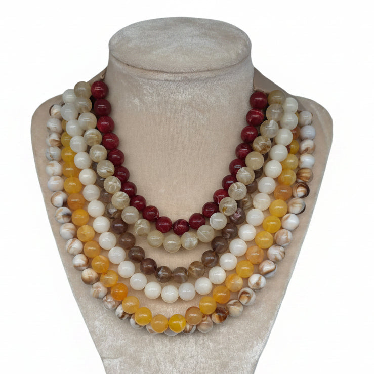 Multi Color Acrylic Beaded Multi Strand Layered Faux Leather Necklace-6 Strand- assorted colors