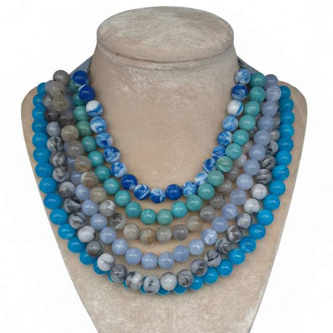 Multi Color Acrylic Beaded Multi Strand Layered Faux Leather Necklace-6 Strand- assorted colors