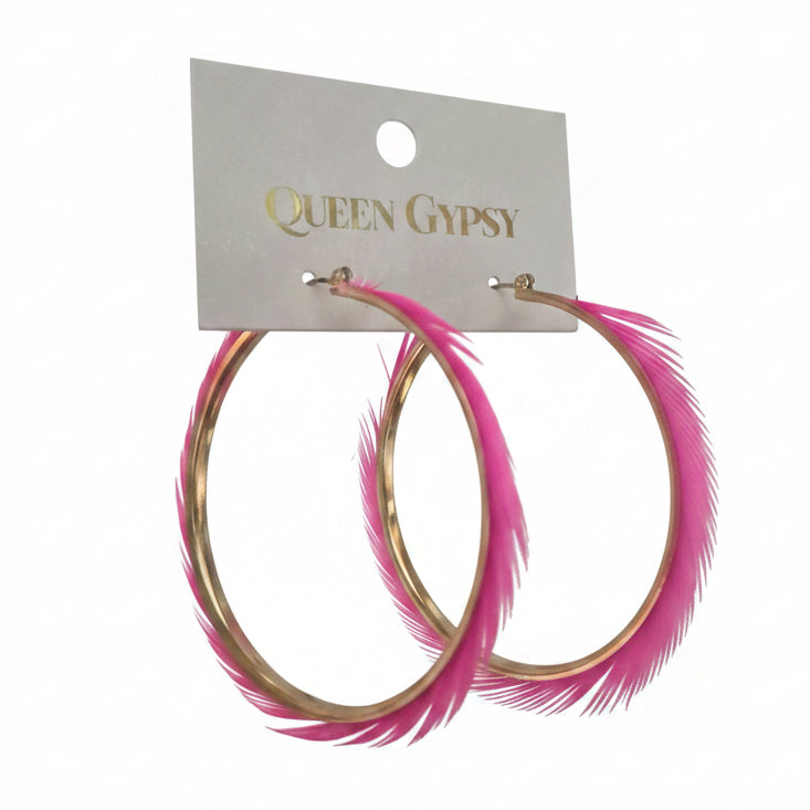 Hot Pink Feathered Hoops