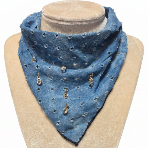 Eyelet  Elegance Denim Scarf Necklace