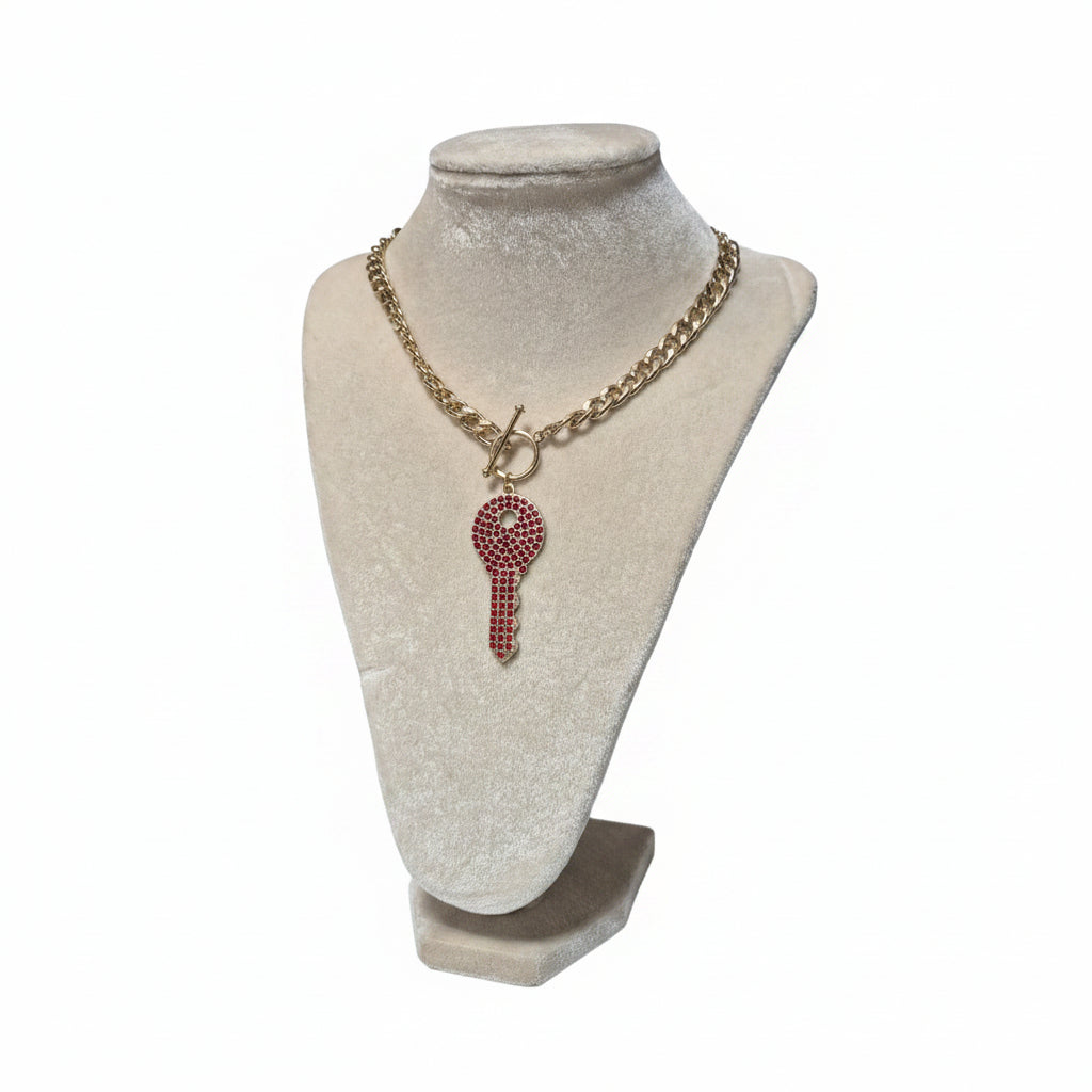 Pave Crystal Key Toggle Necklace