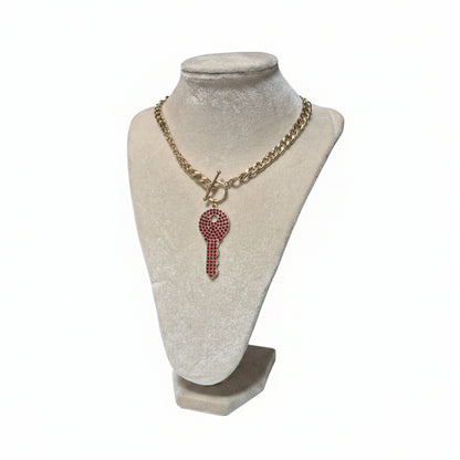Pave Crystal Key Toggle Necklace