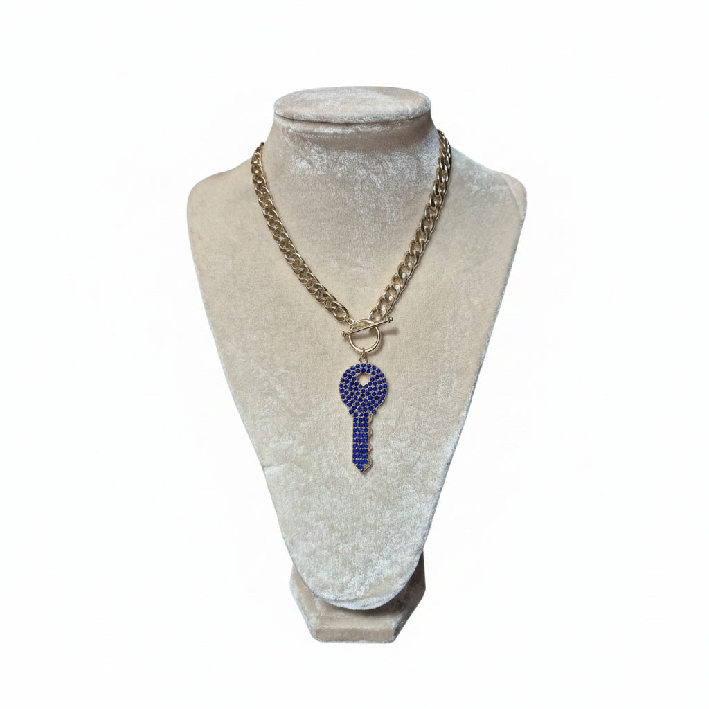 Pave Crystal Key Toggle Necklace