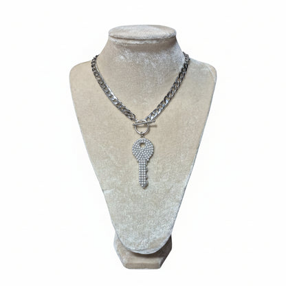 Pave Crystal Key Toggle Necklace