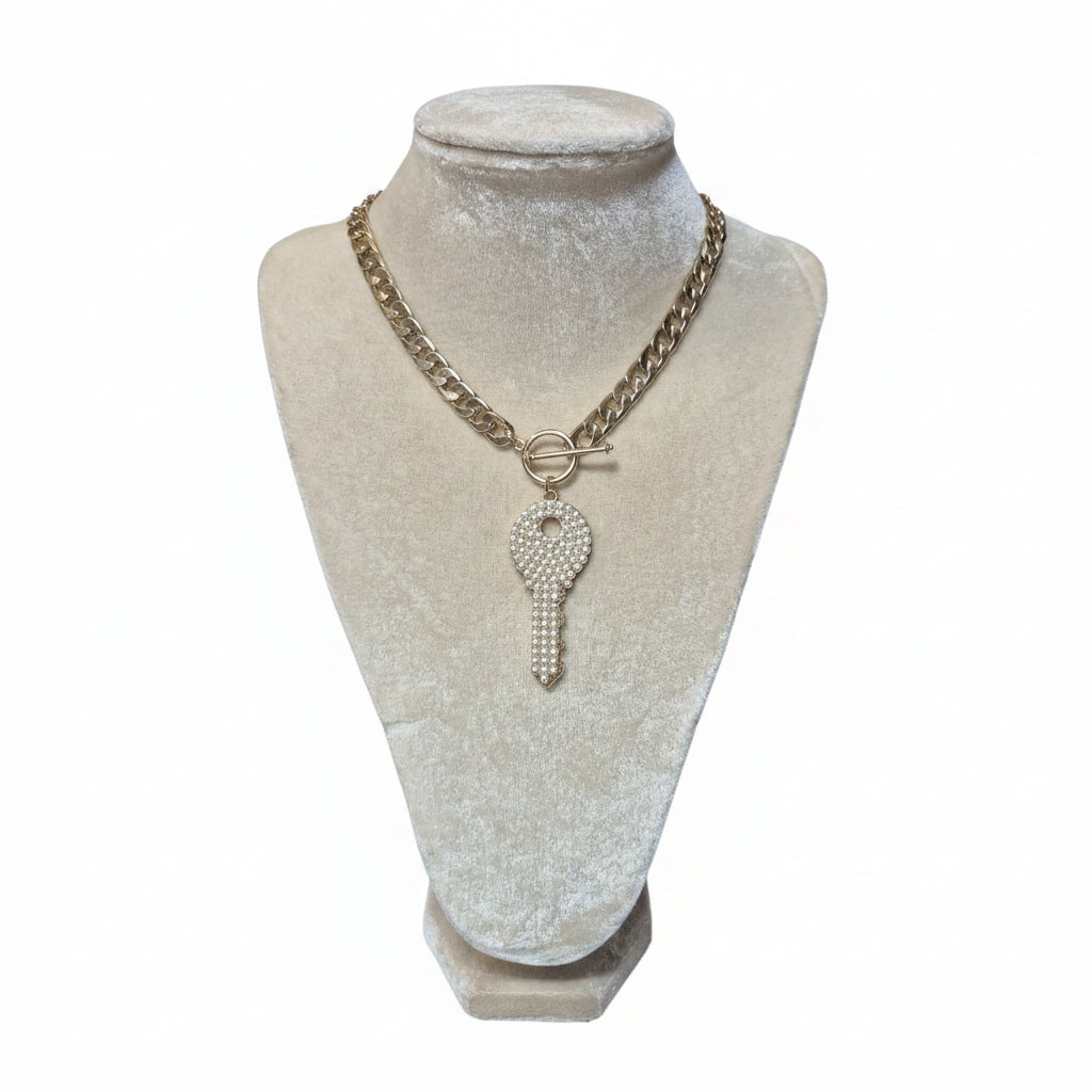 Pave Crystal Key Toggle Necklace