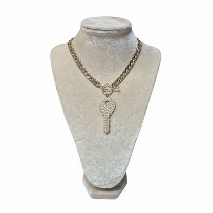 Pave Crystal Key Toggle Necklace