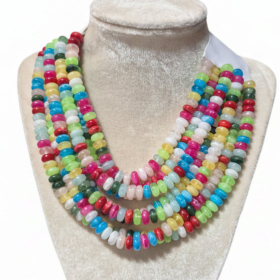 Multi Color Acrylic Beaded Multi Strand Layered Faux Leather Necklace-6 Strand- assorted colors
