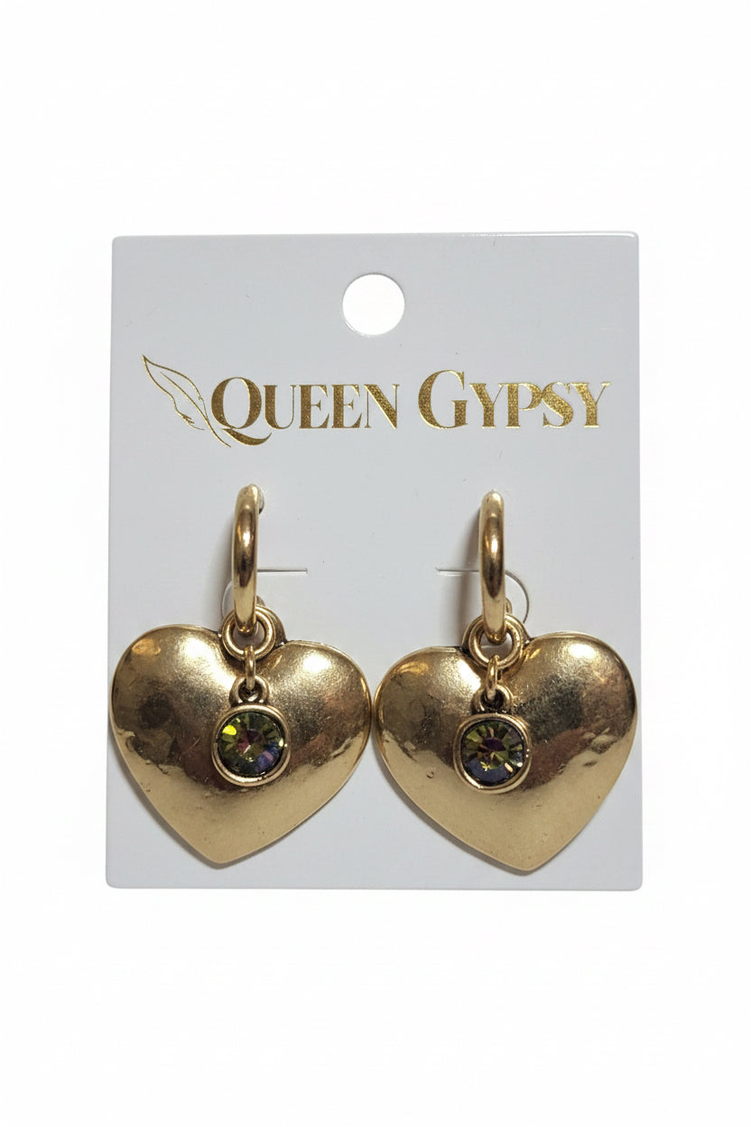 Golden Romance Hammered Heart Hoop Earring