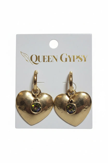 Golden Romance Hammered Heart Hoop Earring