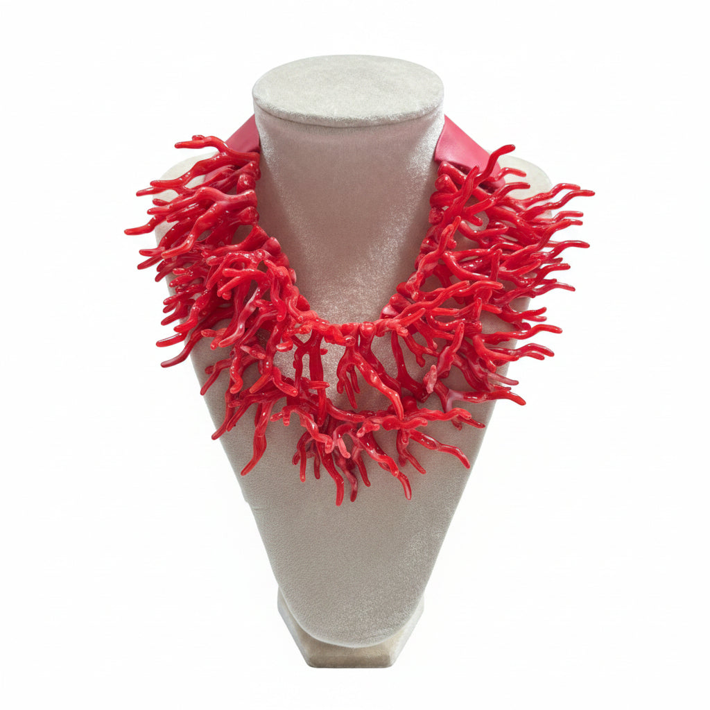 Crimson Coral Faux Leather Magnetic Closure Necklace
