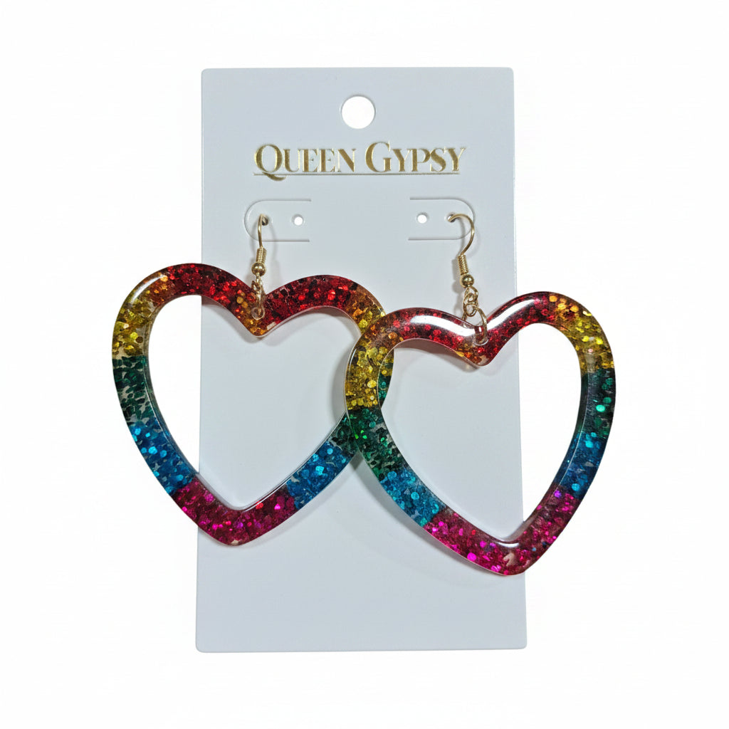 Love In Full Color Heart Dangle Earrrings