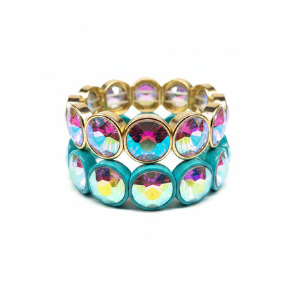 Chunky Round Bezel set AB Stretch Bracelet