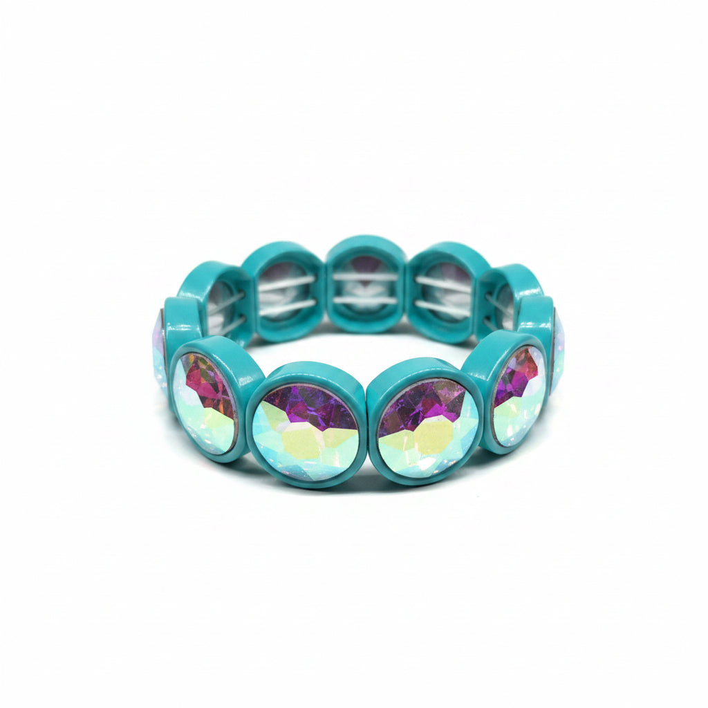 Chunky Round Bezel set AB Stretch Bracelet