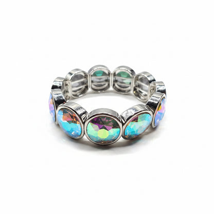 Chunky Round Bezel set AB Stretch Bracelet