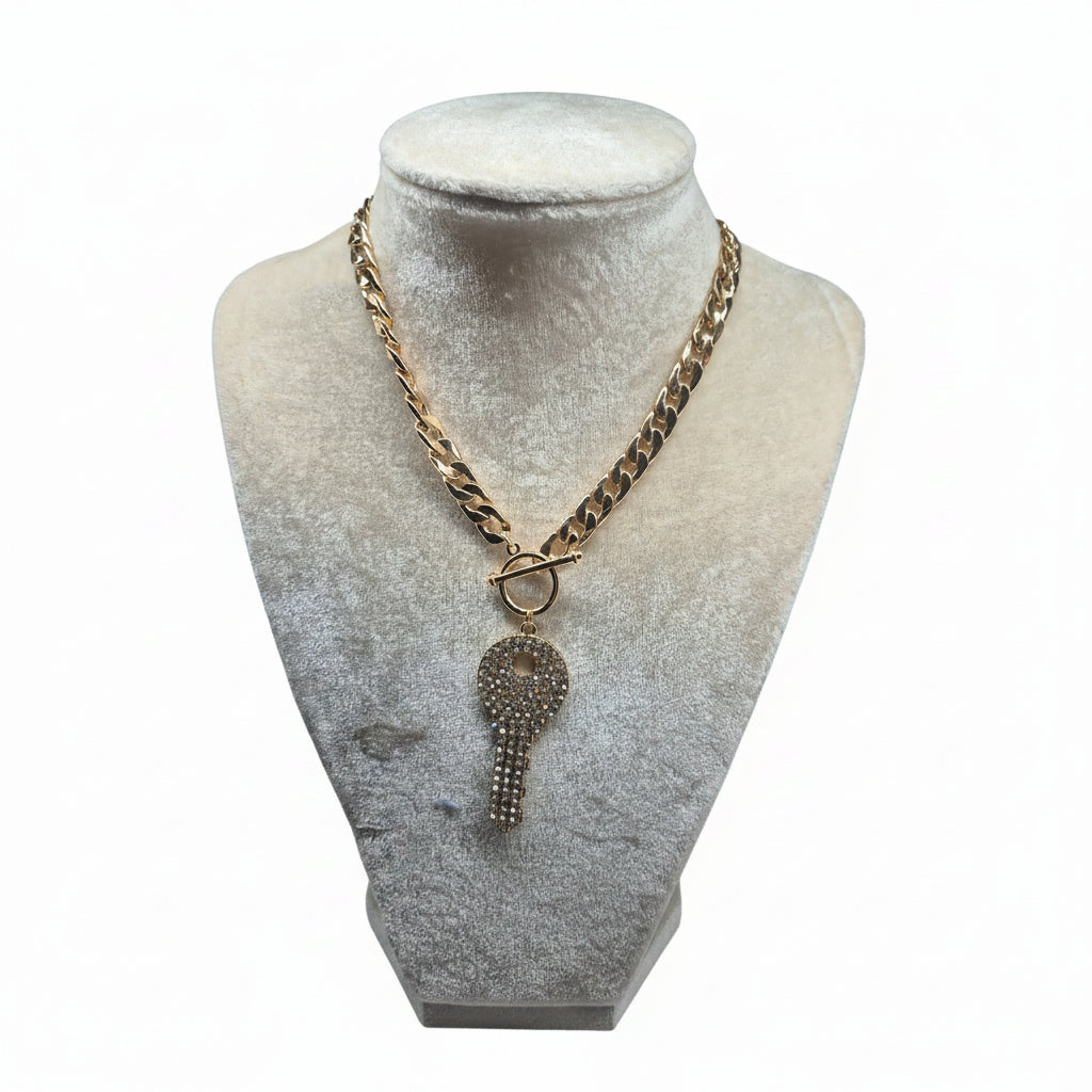 Pave Crystal Key Toggle Necklace
