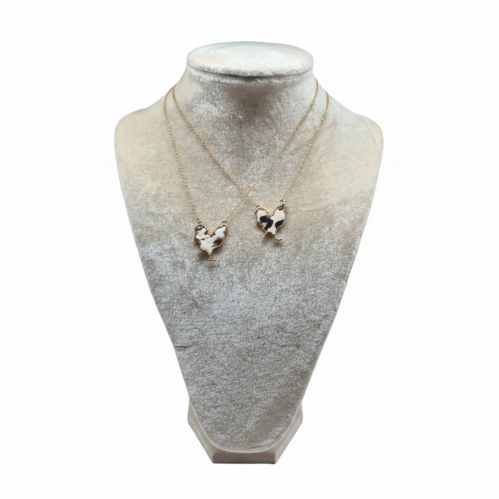 Cowhide & Cock-a-Doodle Necklace