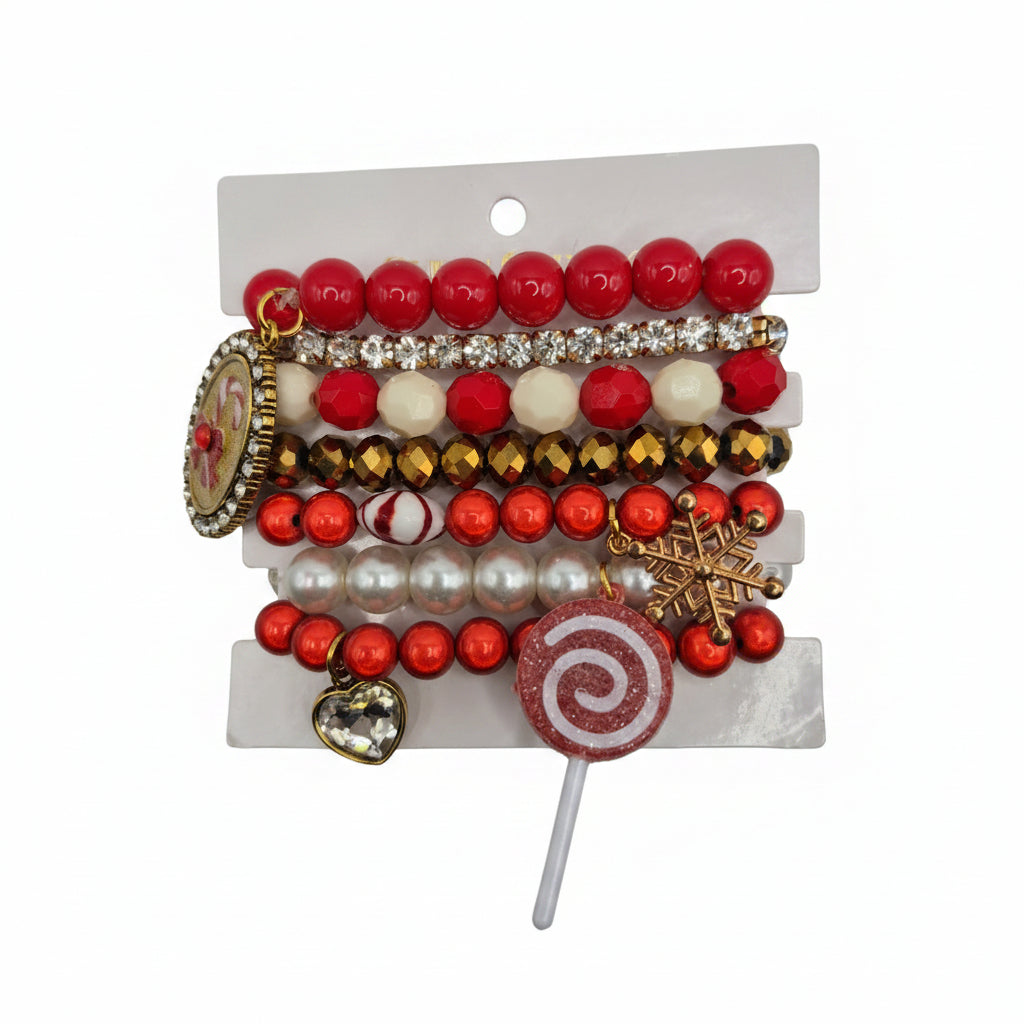 Red/Gold Candy Cane Bracelet Stack