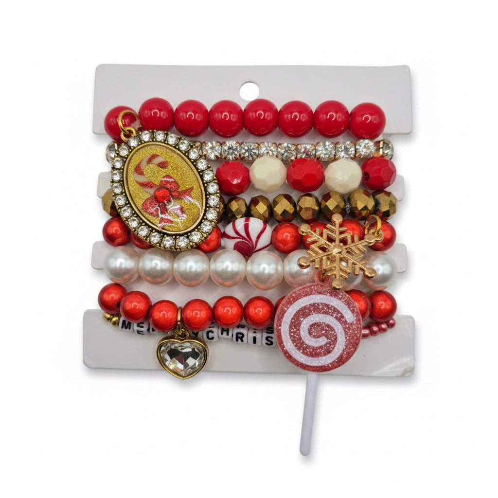 Red/Gold Candy Cane Bracelet Stack