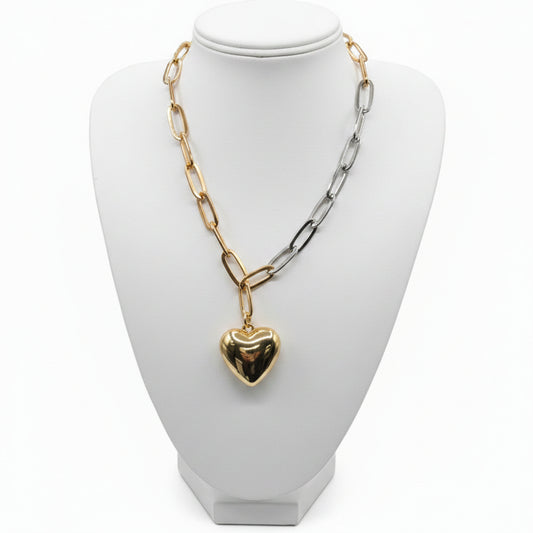 Two-tone Puffy Heart Necklace