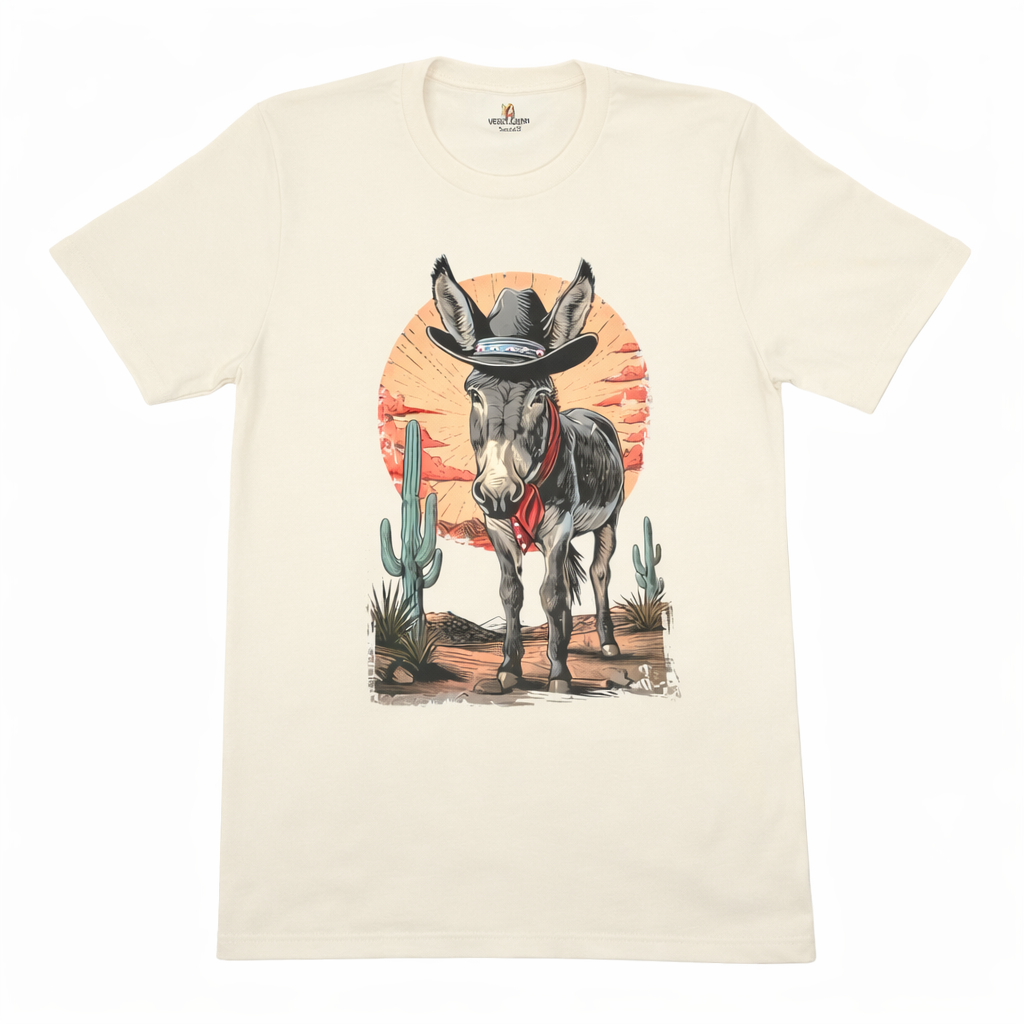 Cowboy Donkey T-Shirt on Natural with Crystals