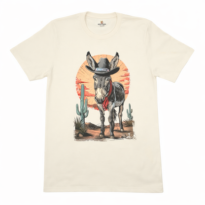Cowboy Donkey T-Shirt on Natural with Crystals