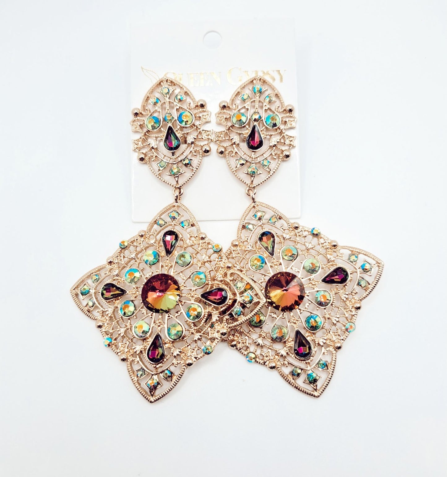 Filigree and Crystal statement earrings-clip on