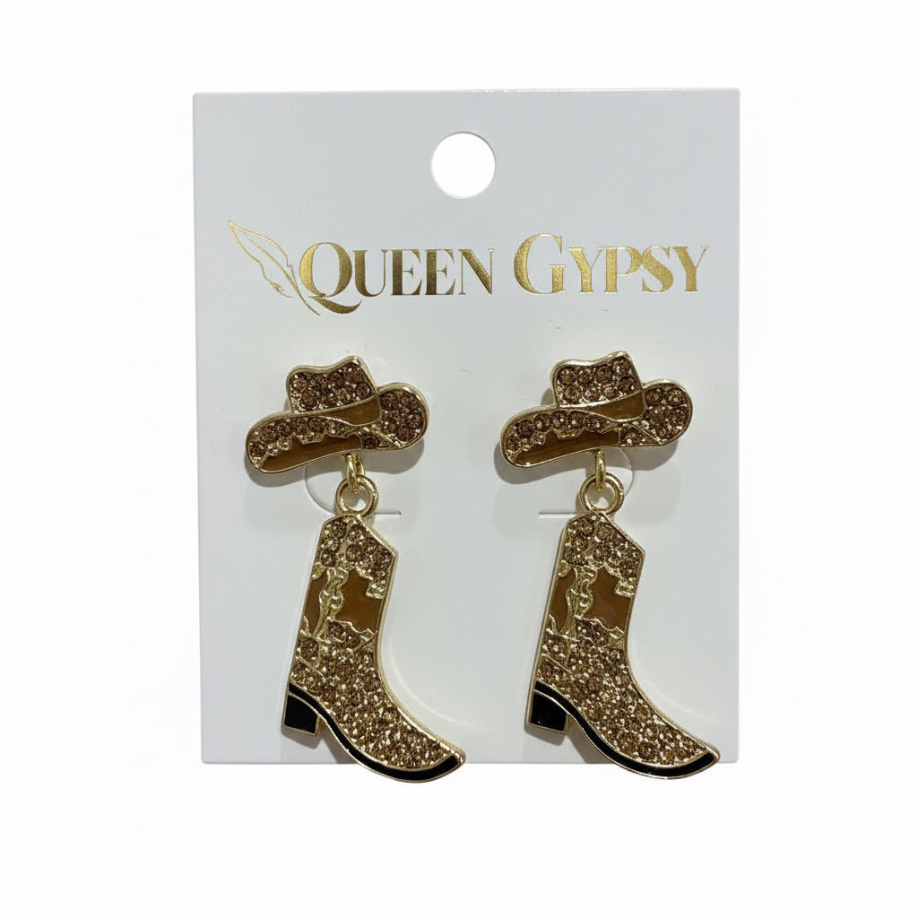 Pave Crystal Boots and Hat Earring