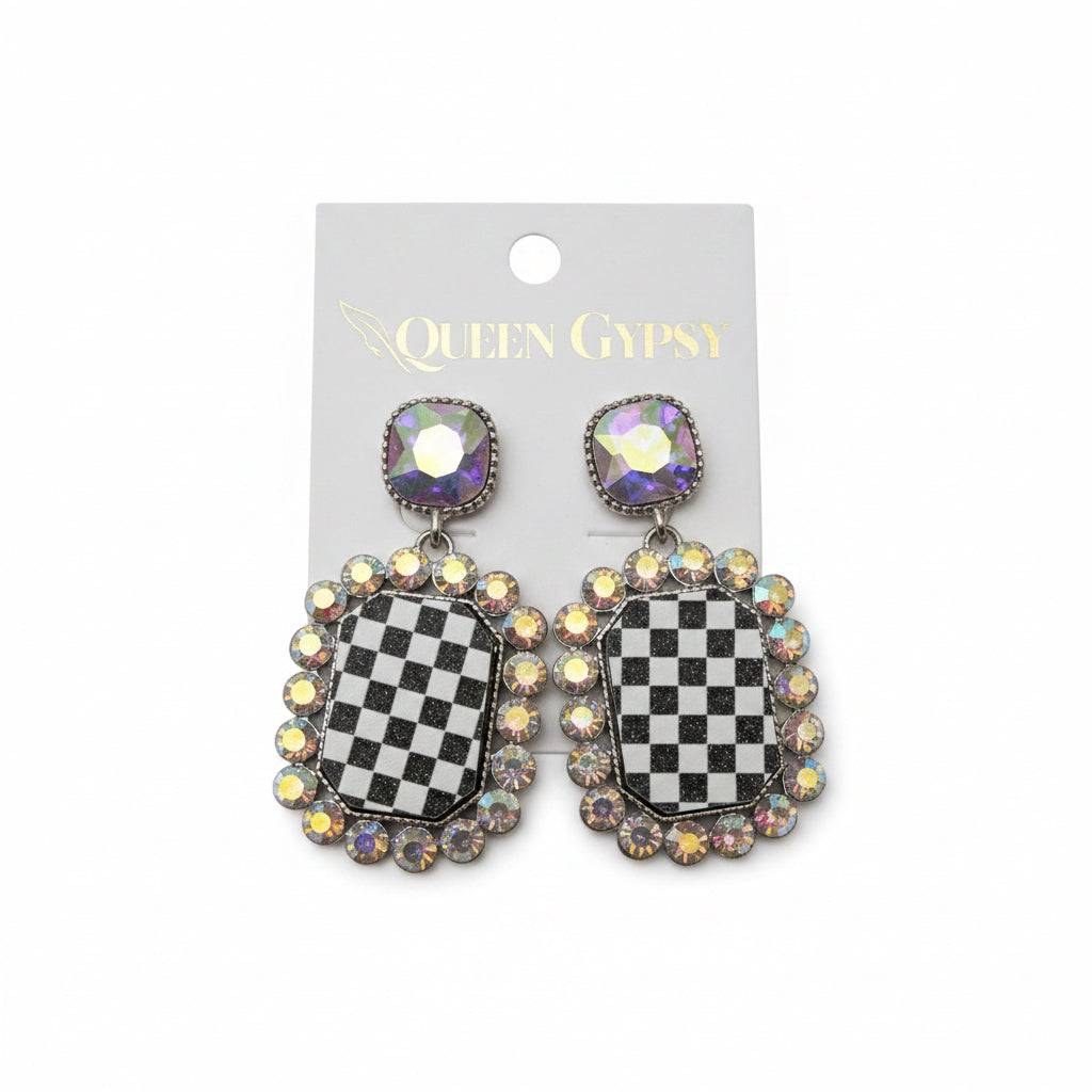 Checkerboard AB crystal earrings