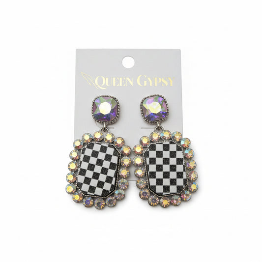 Checkerboard AB crystal earrings