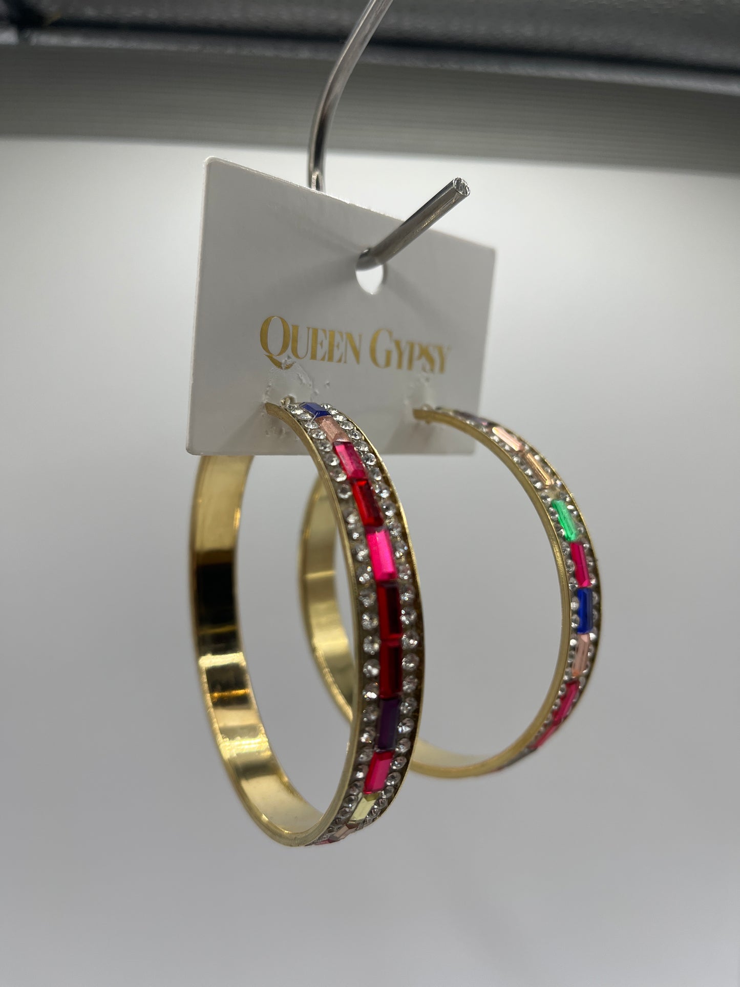 Jeweled and Pave' flat Hoops-multi 