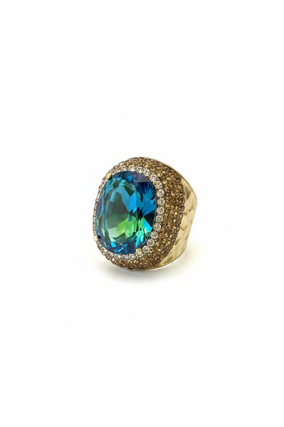 Hammered Gold Pave' Adjustable Stone Ring