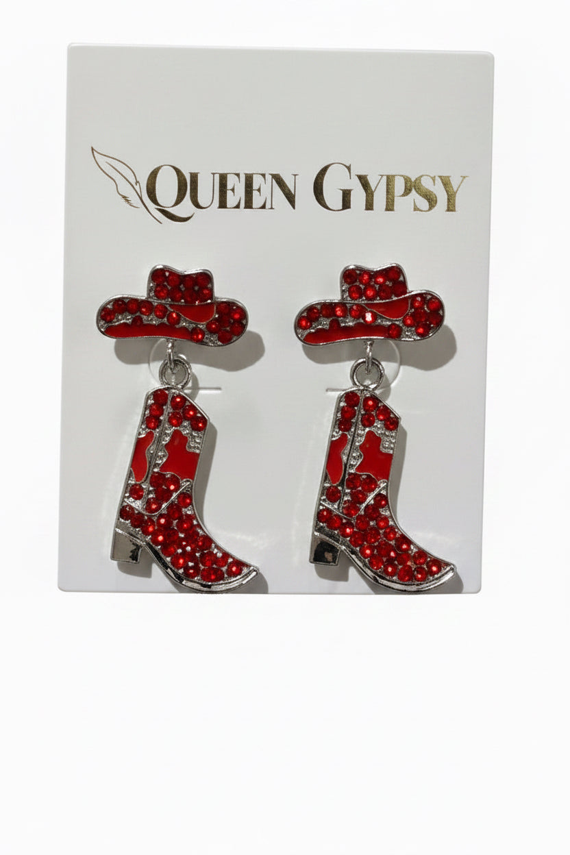 Pave Crystal Boots and Hat Earring