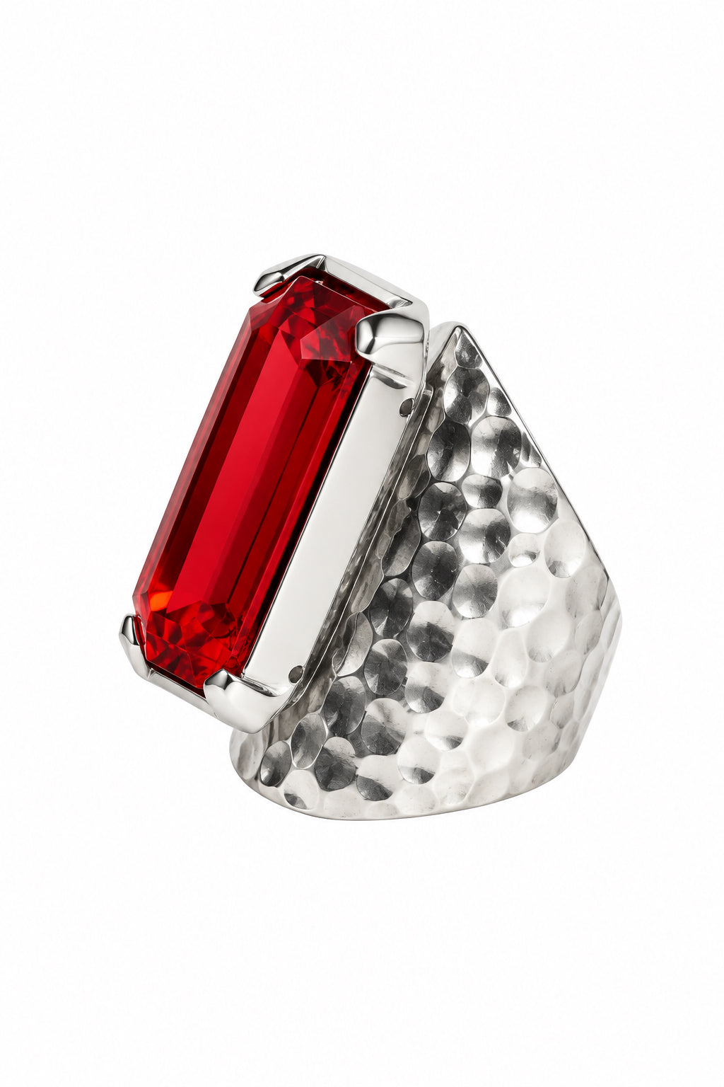Hammered LG Emerald Cut Ring
