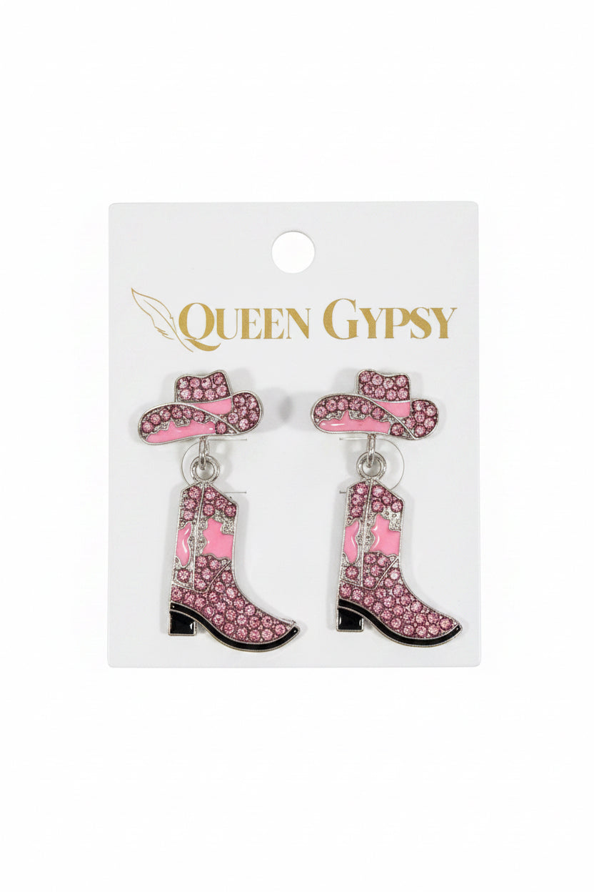 Pave Crystal Boots and Hat Earring