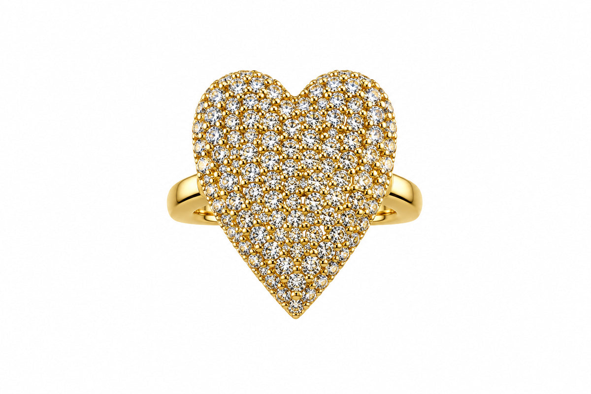 Small Pave' Delicate Heart Ring Adjustable