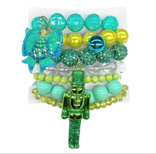 QG-Turquoise Green Glitter Nutcracker Bracelet Stack