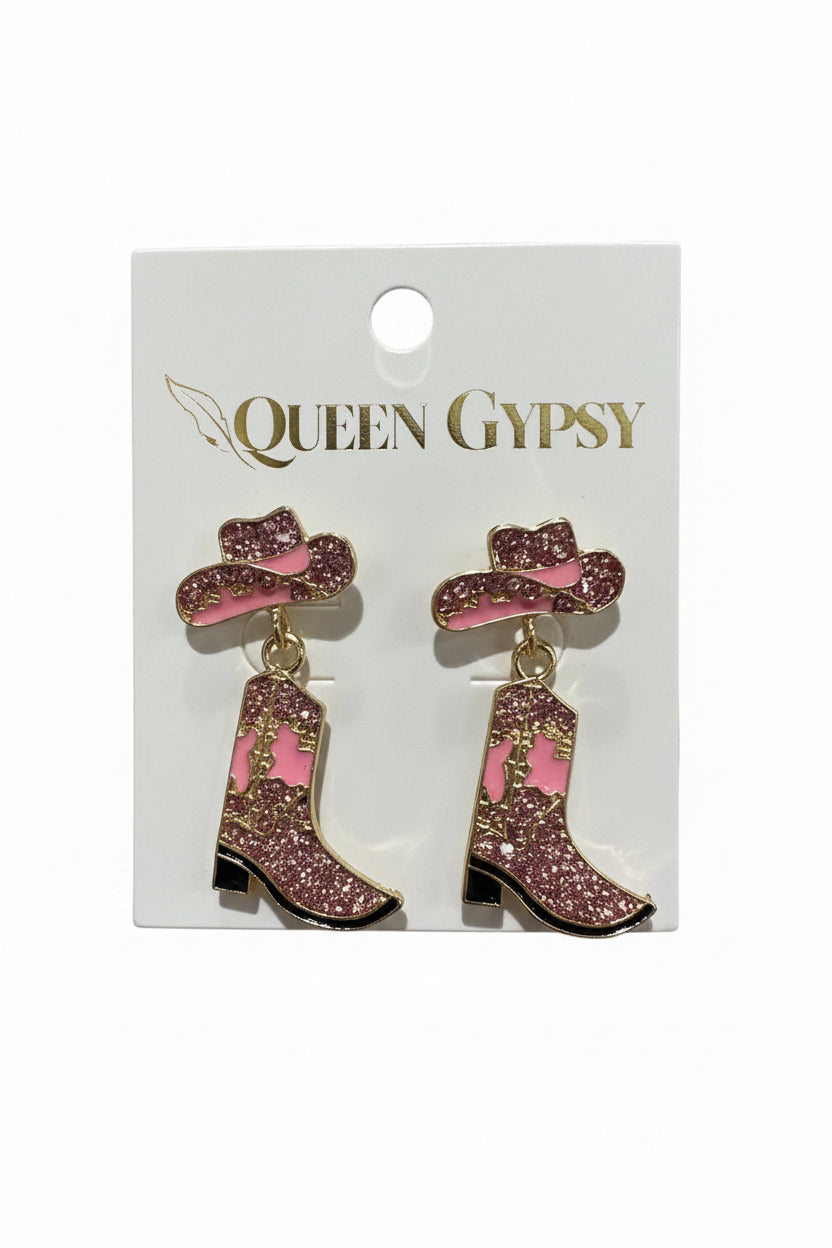 Pave Crystal Boots and Hat Earring